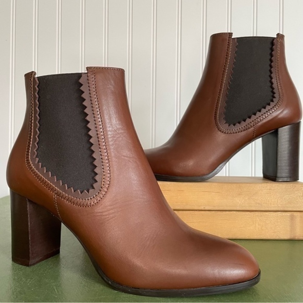 NWT Pancaldi for Diane B Heeled Chelsea Boots in Cognac Leather *Italy*
